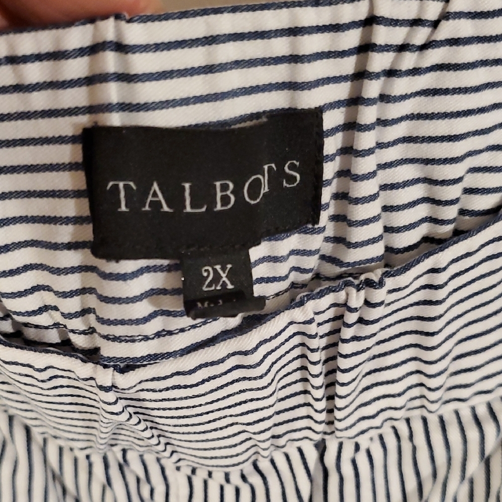 Talbots Blue And White Striped Cropped Pants Pockets Size 2X - Picture 3 of 8